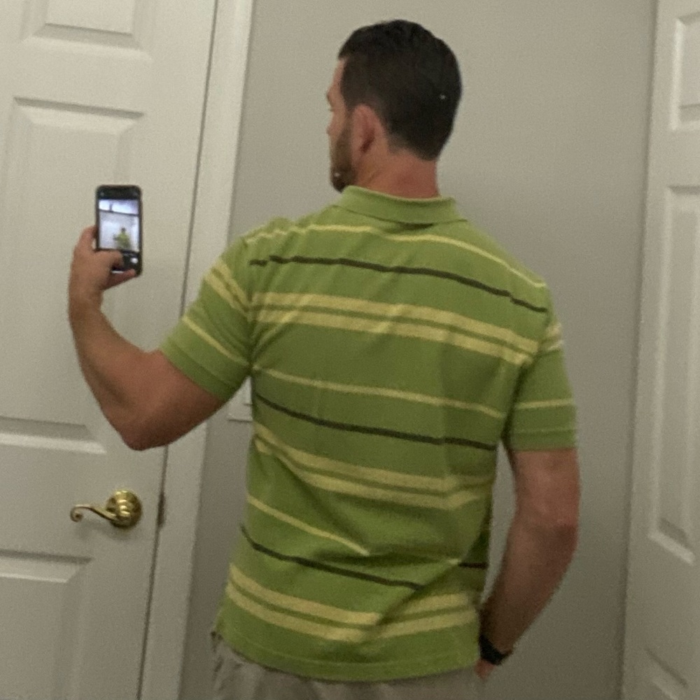 Gap Striped knit Polo Shirt - various shades of cool green stripes - size medium